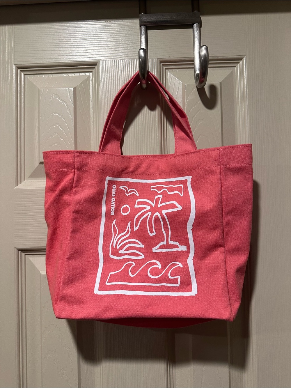 Quai Coral Canvas Tote Beach Bag with Tropical Print